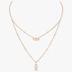 Messika Move Uno, Long Diamond Necklace, Rose Gold Diamond Necklace, Pave Necklace, Stackable Jewelry, Yellow Gold Jewelry, Gold Diamond Necklace, Bezel Set Diamond, Rose Gold Diamonds