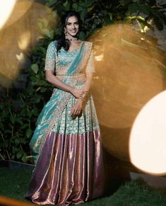 Half Saree Designs South Indian, Langa Voni Half Saree, Pv Sindhu, Lengha Blouse Designs, South Indian Bride Saree, Kalamkari Dresses, Lehenga Saree Design, Long Frock Designs, Half Saree Lehenga