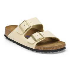 Arizona Soft Footbed Nubuck Leather Ecru | BIRKENSTOCK Classic Leather Slides With Buckle Closure, Beige Double Strap Sandals With Buckle Closure, Classic Open Toe Sandals, Classic Leather Sandals With Buckle Closure, Classic Textured Open Toe Slides, Cream Sandals With Removable Insole And Single Toe Strap, Classic Leather Footbed Sandals With Adjustable Strap, Classic Slide Sandals With Buckle Closure, Classic Double Strap Footbed Sandals With Buckle