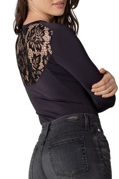 Sleek and sultry. This lace long sleeve crew neck bodysuit is made from delicate lace and a stretch, nylon blend fabric that accentuates. Product Features: Full Cut Bottom Lace Back Snap Closure Gusset For Ease Nylon, Spandex Second-Skin Like Fabric Model is 5'10 and wearing size Medium Materials and Care: 80% Nylon / 20% Spandex Machine-Wash Cold Gentle Imported For hygiene purposes, all bodysuits are final sale. Lace Long Sleeve, Lace Back, Black Bodysuit, Long Sleeve Lace, Second Skin, Snap Closure, Product Features, Final Sale, Long Sleeve Blouse