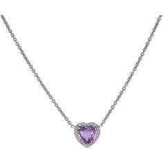 Indulge in a piece of jewelry that truly captures the essence of your heart's desires. This stunning Heart Pendant in Purple Sapphire is a statement of your unique style and passion. The 2.53 carat heart-shaped Purple Sapphire is the centerpiece of this necklace, surrounded by 0.11 carats of dazzling round diamonds. The necklace is set in 18K White Gold, giving it a luxurious finish that will make you feel like royalty.Whether you're treating yourself or someone special, this Heart Pendant in Pu Elegant Double Heart Jewelry With Brilliant Cut, Elegant Cubic Zirconia Heart Necklace, Elegant Gemstone Heart Necklace For Anniversary, Diamond Heart Necklace With Gemstone, Heart-shaped Diamond Necklace With Gemstone, Fine Jewelry Diamond Heart Necklace With Gemstone, Elegant White Gold Heart Charm Necklace, Elegant Heart Necklace With 17 Jewels, Elegant Brilliant Cut Heart Necklace For Wedding