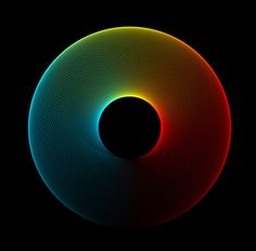 a black background with an orange and blue circle in the center that appears to be distorted