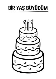 a black and white drawing of a birthday cake