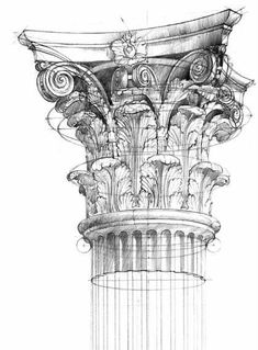 a pencil drawing of a column with an intricate design on the top and bottom part