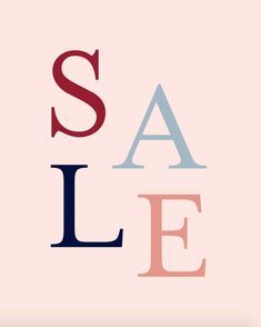 the sale sign is displayed on a pink background with blue, red and white letters