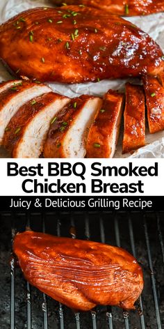 bbq smoked chicken breast is cooking on the grill