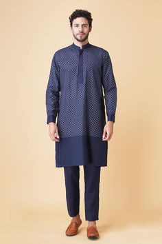 Blue longline bundi jacket with nalki embroidery on the collar and placket. Paired with a matching blue full cuffed sleeve kurta and pant. - Aza Fashions Jayanti Reddy, Rohit Bal, Tarun Tahiliani, Cuffed Sleeve, Nehru Jackets, Manish, Fashion App, Modern Bride, Pant Set