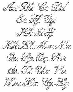 the upper and lowercase letters in cursive handwriting are all handwritten with black ink