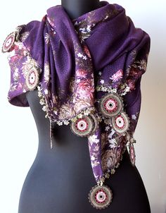 Sun Mandala, Mandala Crochet, Purple Scarf, Purple Scarves, Crochet Mandala, Crochet Jewelry, Shawls And Wraps, Dark Purple, Scarf Shawl