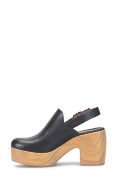 An adjustable slingback elevates this retro-inspired clog elevated by a bold platform. 3 1/2" heel; 1 1/4" platform Synthetic upper/textile lining/rubber sole Imported Black Clogs With Sculpted High Heel, Black Closed Toe Clogs With Sculpted Heel, Modern Black Clogs With Sculpted Heel, Modern Clogs With Wooden Wedge Heel, Modern Clogs With Rubber Sole And Open Heel, Modern Open Heel Clogs With Rubber Sole, Modern Platform Slingback Pumps, Spring Slingback Platform Mules, Casual Slingback Clogs With Stacked Heel