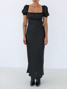 Cut from a polka dot-printed imitation silk, this ultra-feminine midi is made for vacations and garden parties alike. The puff sleeves and delicate lace details add a touch of vintage-inspired charm. Betty Dress, Ultra Feminine, Garden Parties, Napa Valley, Invisible Zipper, Garden Party, Puff Sleeves, Lace Detail, Midi Length