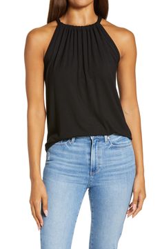 Loveappella Halter Neck Tank | Nordstrom Cute Wardrobe, Faux Wrap Top, Black Neck, Halter Tank Top, High Neck Tank Top, Halter Tank, Mommy Style, High Neck Tank, The Comfy