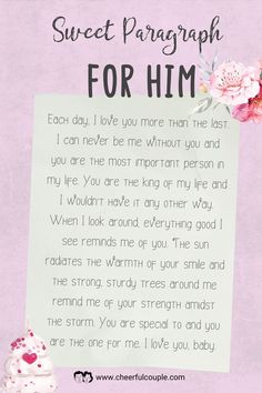 Cute Image of Love Note: Sweet Paragraph for Him - A love note for your boyfriend or husband Sweet Paragraphs For Him, Cute Messages For Him