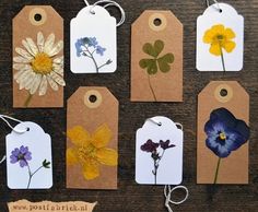 six tags with different flowers on them