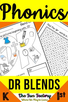 the words phonics and dr blends are shown in this printable worksheet