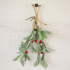 Mistletoe Spray With Red Berries Artificial Plants And Trees, Farmhouse Holiday, 12 December, Antique Farmhouse, Faux Florals, Faux Plants, Red Berries, The Holiday Aisle, Christmas Cheer