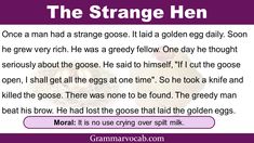 the strange hen poem is shown in purple