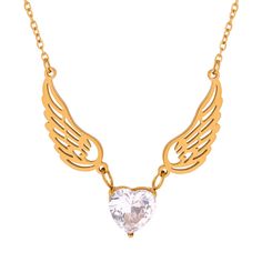 LOVE ANGEL WINGS NECKLACE Angelic Gold Necklaces For Gifts, Angelic Gold Necklaces As Gifts, Angelic Gold Necklace For Gift, Elegant Angel Wings Necklaces, Gold Winged Necklace For Gift, Gold Winged Necklace Perfect As A Gift, Angelic Gold Pendant Necklace, Elegant Gold Necklace With Angel Wings, Elegant Gold Angel Wings Necklace