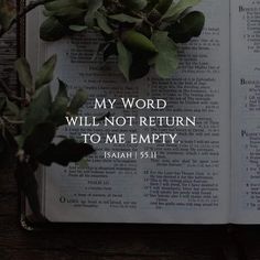 an open bible with the words,'my word will not return to me empty '