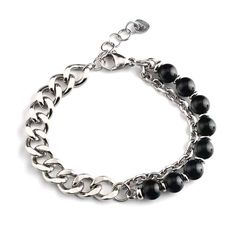 Material: Titanium Steel Fashion Element: null Style: Sports Style Trendy Black Chain Bracelet, Trendy Black Chain Link Bracelet, Black Metal Bracelets With Silver Chain, Trendy Black Metal Chain Bracelet, Black Stainless Steel Chain Bracelet With Adjustable Chain, Black Metal Chain Bracelet, Trendy Black Metal Beaded Bracelets, Black Stainless Steel Bracelet With Adjustable Chain, Black Metal Charm Bracelet With Chain Detail