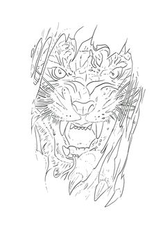 a drawing of a tiger with its mouth open