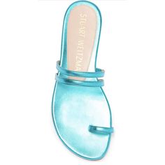 Stuart Weitzman The Leonita Slide Sandal In Caribe Bright Blue Metallic Leather Size 6.5 Never Worn - No Box Some Scratches Pls See Pictures Accepting Offers Elegant Blue Sandals With Single Toe Strap, Blue Sandals With Heel Loop And Single Toe Strap, Blue Open Toe Sandals With Leather Sole, Elegant Blue Sandals For Vacation, Summer Blue Sandals With Branded Heel Counter, Blue Sandals With Single Toe Strap For Summer, Blue Single Toe Strap Sandals For Summer, Blue Flat Sandals For Formal Occasions, Blue Almond Toe Sandals For Formal Occasions