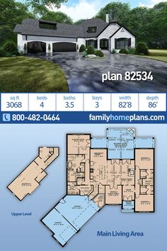 the floor plan for this home is shown in blue and white, with two levels to each