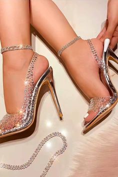 Color: Silver, Size: 10.5 Glitter High Heels, Clear Shoes, Rhinestone High Heels, Sparkly Heels, Bling Shoes, Stiletto Sandals, Gold Sandals, Bride Shoes, Silver Heels