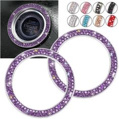 ToBeQueen Purple Car Bling Ring, Diamond Rhinestone Push Start Emblem Sticker, Interior Crystal Car Decor,Bling Car Accessories(Purple) Purple Names, Bling Car, Bling Ring