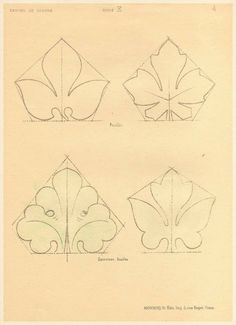 four different types of leaves are shown in this drawing technique, including one leaf and the other