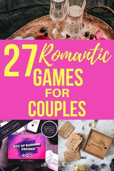 some wine glasses and other items on a table with the words romantic games for couples