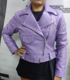 A daily outfit is incomplete without Leather which suits on all occasion, casual style, daily look, home, shopping, work, date, vacation, holiday, beach, party, or daily wear. Women Lavender Motorcycle Leather Crop Jacket | Sleeves Jacket With Belted | Light Purple Cropped Jacket for movie Date | Women's Real Lambskin Leather Stylish Jacket Biker Motorcycle Slim Fit | Lavender Leather Biker Jacket | Handmade Leather Jacket with Belted | Club & Party wear Leather Jacket | Tailored Fit Style Jacke Purple Long Sleeve Biker Jacket For Winter, Shrug Style, Strand Party, Jacket Sleeves, Chic Clothing Style, Bolero Shrug, Cropped Leather Jacket, Holiday Beach, Motorcycle Leather