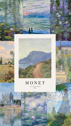 the cover of monet's paintings is shown in many different colors and sizes