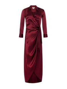 Chic and effortless, the Kadi fastens at the side waist for a figure-flattering silhouette, now in dark wine.• 100% silk charmeuse• Wrap style• Chest patch pockets• Three-quarter sleeves• Tulip hem• Sash-tie closure | L'AGENCE Kadi Silk Wrap Dress In Dark Wine Lace Coat, Silk Wrap Dress, Jumpsuit And Blazer, Silk Wrap Dresses, Knit Denim, Swimwear Dress, Velvet Lace, Silk Wrap, Silk Charmeuse