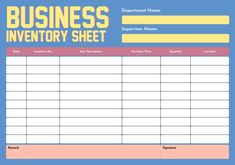 a business inventory sheet is shown in this image