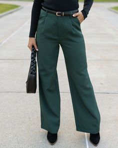 front view pocketed wide leg pants in everest Green Wide Leg Pants, Grace And Lace, Pants Green, Perfect Pant, Work Looks, By Grace, Custom Fit, Capsule Wardrobe, Dress Pants