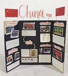 a bulletin board with pictures on it and the word china written in chinese above them