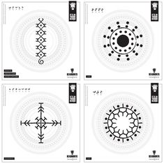 four different types of circular designs in black and white