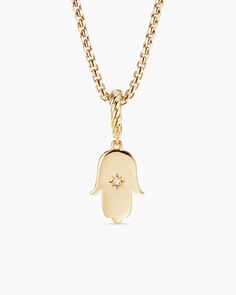 David Yurman | Hamsa Amulet in 18K Yellow Gold with Center Diamond, 15.8mm Light Blue Sapphire, Flexible Bracelet, Latest Bracelets, David Yurman Bracelet, Gold Hamsa, Chain Strap Bag, Symbolic Jewelry, David Yurman Jewelry, Bracelets Gold Diamond