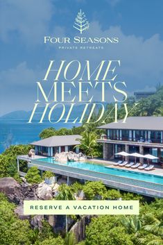 the front cover of four seasons private resort brochure, featuring an image of a house and pool