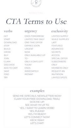 a table with the words cta items to use