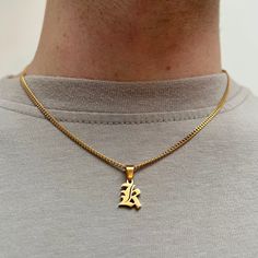 Mini Silver Old English Initial Letter Charm on a 2mm Cuban Link Chain All pendants in stock :) This piece is also available in gold / black in our store - Made from Recycled Stainless Steel  - 18K Gold PVD Plating - No tarnishing - No fading  - Hypoallergenic  - Safe to wear in water - Chain is 20" & 2mm Thick  | Available to purchase with or without a chain - you can also choose other lengths. If you require a 5cm extension cable please leave a note with the order. - Letters A - Z Available Th Initial Necklace For Men, Water Chain, Mens Chain, Luxury Jewelry Box, Gold Initial Necklace, Necklace Mens, Gold Chains For Men, Mens Chain Necklace, Initial Necklace Gold