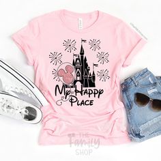 My Happy Place Disney Castle Shirt With Mickey Balloon Mickey x Alwaysky. Shirts are an essential item of apparel for people of all ages and genders due to their flexibility. It usually features a collar, buttons along the front, and long or short sleeves. Shirts come in a wide variety of styles, colors, and fabrics, making them suitable for formal, business, and informal contexts. They might be dressed more informally in jeans and a tee shirt or more formally in dress pants and a tie. Shirts are a common choice for everyday wear as they are easy to keep, breathable, and comfy. A well-fitting shirt is a classic choice that never goes out of style, whether you're dressed up for a formal event or going casual. #disney castle #happy place #Shirt #Alwaysky Cricut Inspiration, Mickey Balloons, Christmas Disney, Diy Disney, Mini Mouse, Disney Fashion, Disney Castle, Disney Life, Balloon Design