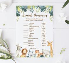 a baby shower game with jungle animals on it