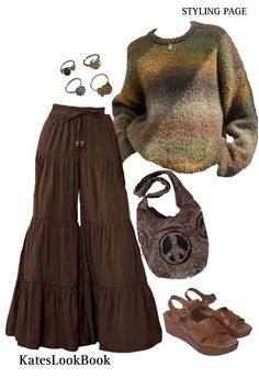 Comfy Cute Aesthetic Outfits, Spring Outfits Earthy, 70s Earth Tones Outfit, Boho Outfit Board, Winter Hippe Outfit, Formal Earthy Outfits, Cold Weather Earthy Outfits, Earthy Look Outfits, Flowy Earthy Outfits