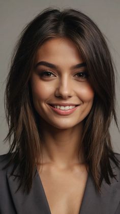 Layered Bobs & Fringe Finesse: 15 Mid-Length Hairstyles You’ll Adore** ** - Inspire Inlet Mid Length Hair Layers Straight, Thick Mid Length Hair Styles, Short Hair Mid Size Woman, Brunette Hair 2024 Fall, Fine Shoulder Length Hair With Layers, Just Below The Shoulder Length Hair, Short Brown Haircuts For Women, Medium Length Haircut For Thick Coarse Hair, Thick Hair Shoulder Length Haircut