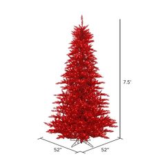 a red christmas tree is shown with measurements