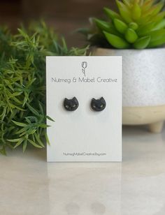 Black Cat Stud Polymer Clay Earrings Matte black, or black sparkle Approximately 13mm x 12mm Adjustable Cat Ears Earrings For Gift, Adjustable Cat Ears Earrings As Gift, Hypoallergenic Cat Ears Earrings For Gift, Nickel-free Cat Ears Earrings As Gift, Cat Stud Earrings, Cat Earrings Studs, Black Sparkle, Phoenix Az, Polymer Clay Earrings