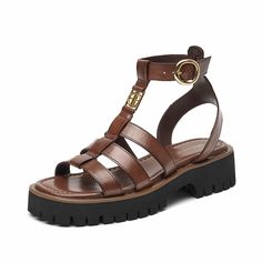 These gladiator sandals made from high-quality materials feature a unique brand buckle in the upper and solid color style. The wraparound ankle strap with an adjustable buckle offers a good fit for feet. Upper: 100% Cow Leather Lining: 100% Microfiber Insole: 100% Microfiber Outsole: 100% Rubber Foam Heel Height: 4.2 cm Weight: 1kg Sandals For Women, Designer Heels, Solid Pattern, Style Ideas, Gladiator Sandals, Women's Sandals, Summer Wardrobe, Cow Leather, Leather Handmade