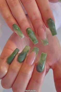 51+ Marble Nails To Elevate Your Nail Game Drastically #green #nails Jade Nails, Hands Art, Classy Acrylic Nails, Green Nail, Nail Swag, Pretty Acrylic Nails